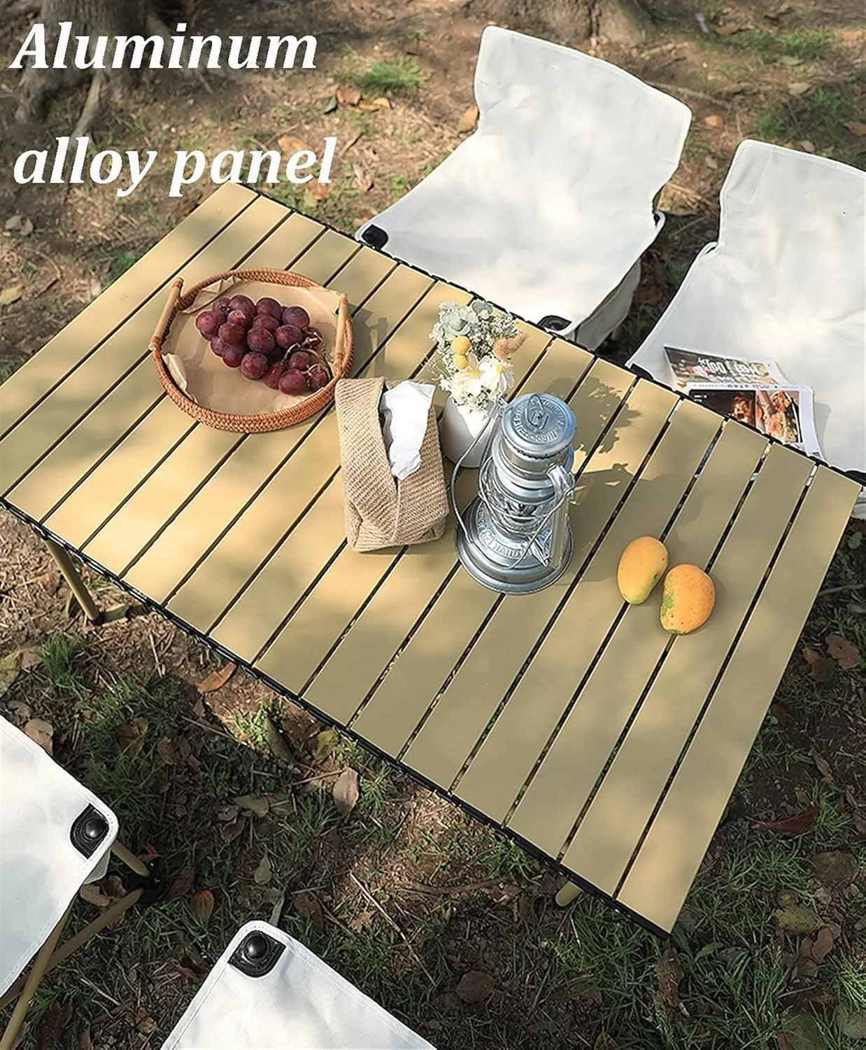 Folding Camping Table Outdoor and Chair Set, The Aluminum Alloy Camping Picnic Table Bears 100kg, Roll-up Table Top for Easy Storage