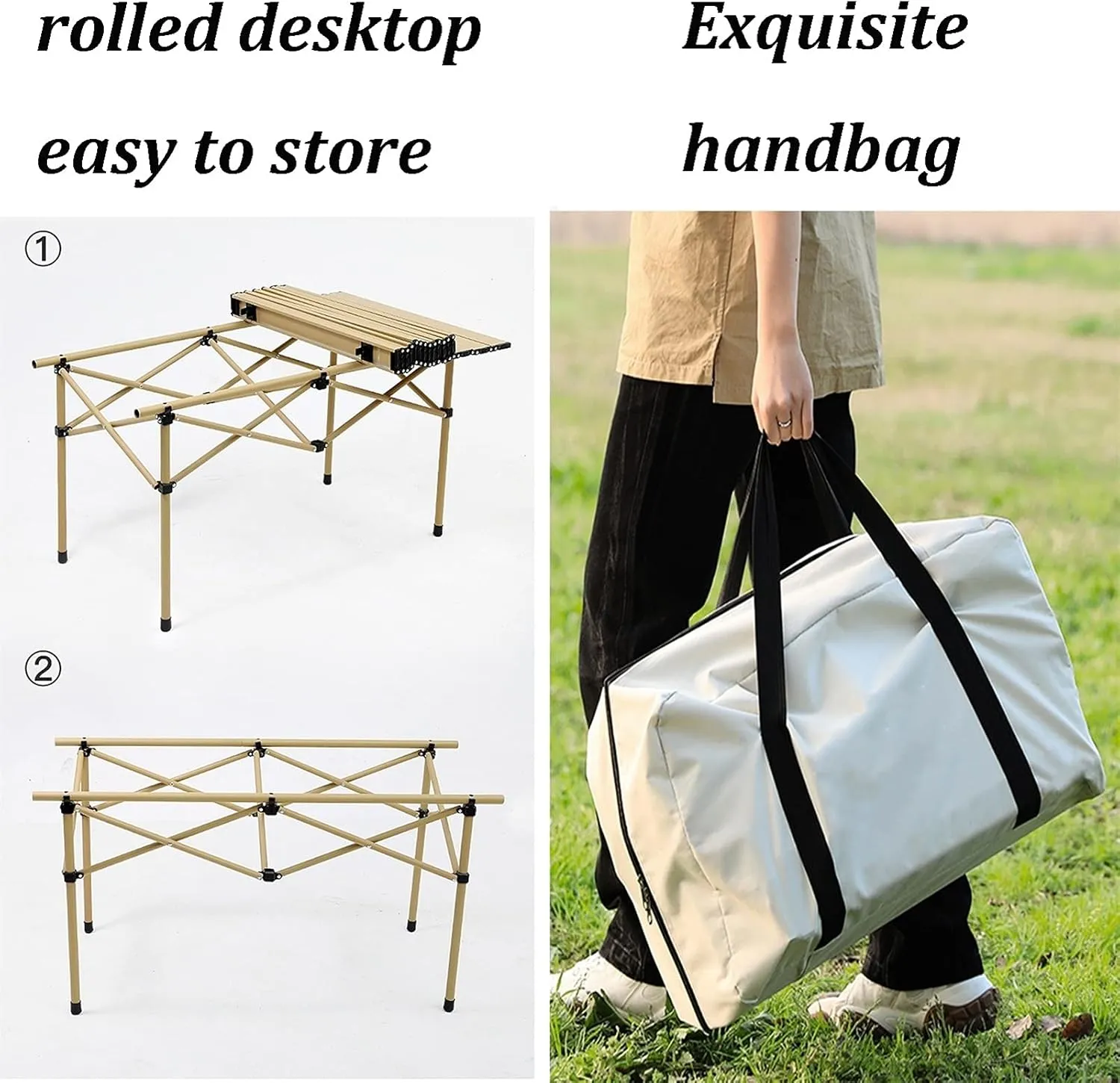 Folding Camping Table Outdoor and Chair Set, The Aluminum Alloy Camping Picnic Table Bears 100kg, Roll-up Table Top for Easy Storage
