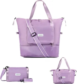 Folding Travel Bag Carry on Bags for Airplanes with Detachable Adjustable Shoulder Strap Light Weight Travel Duffle Bag for Women with Suitcase Sleeve 17x11x9 inch