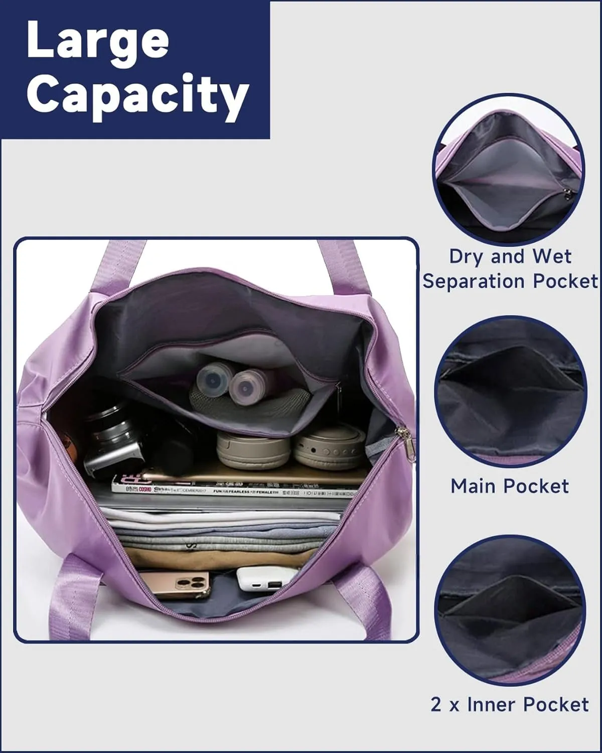 Folding Travel Bag Carry on Bags for Airplanes with Detachable Adjustable Shoulder Strap Light Weight Travel Duffle Bag for Women with Suitcase Sleeve 17x11x9 inch