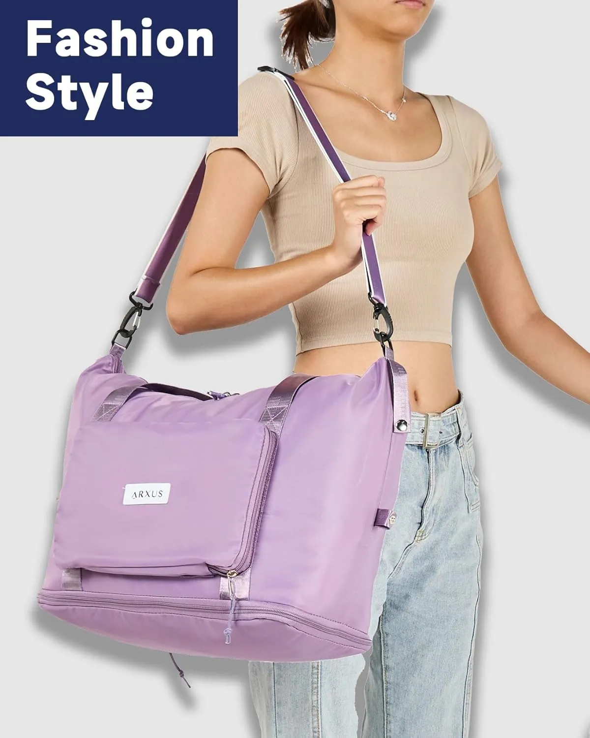 Folding Travel Bag Carry on Bags for Airplanes with Detachable Adjustable Shoulder Strap Light Weight Travel Duffle Bag for Women with Suitcase Sleeve 17x11x9 inch