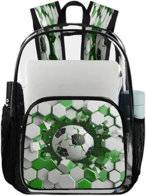 Football Balls Clear Backpack PVC Waterproof Transparent Backpack Heavy Duty See Through Backpacks with Reinforced Strap for Travel Outdoor Concert Work