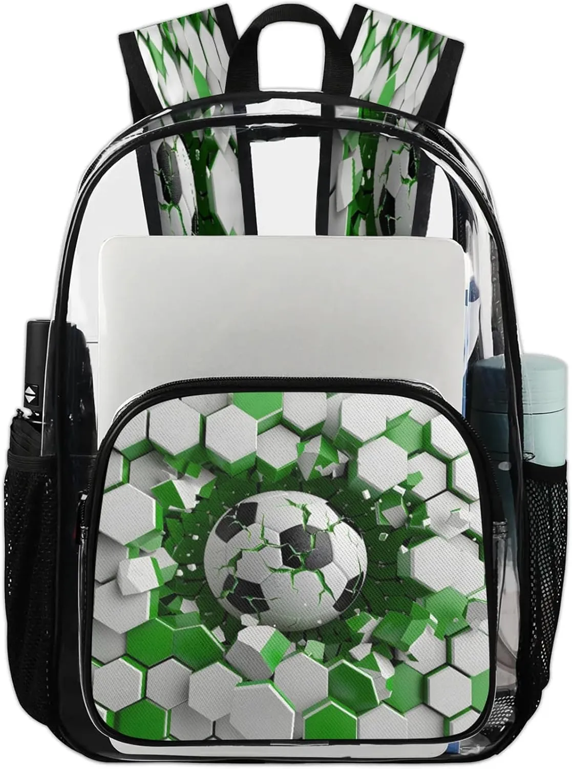 Football Balls Clear Backpack PVC Waterproof Transparent Backpack Heavy Duty See Through Backpacks with Reinforced Strap for Travel Outdoor Concert Work