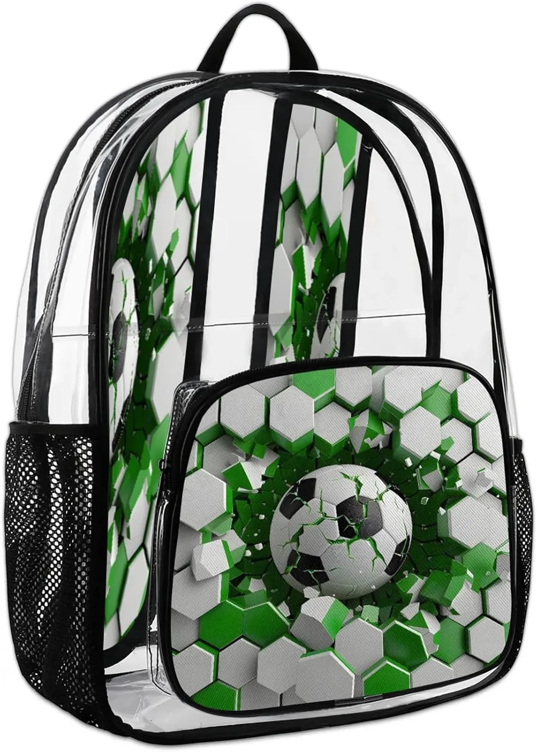 Football Balls Clear Backpack PVC Waterproof Transparent Backpack Heavy Duty See Through Backpacks with Reinforced Strap for Travel Outdoor Concert Work