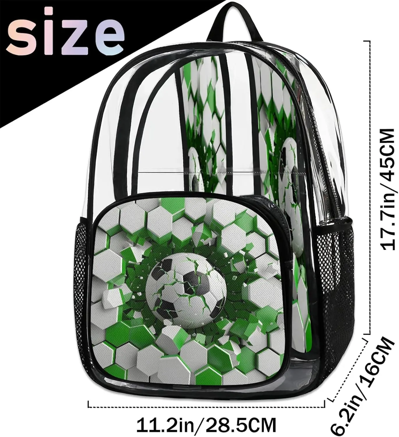Football Balls Clear Backpack PVC Waterproof Transparent Backpack Heavy Duty See Through Backpacks with Reinforced Strap for Travel Outdoor Concert Work