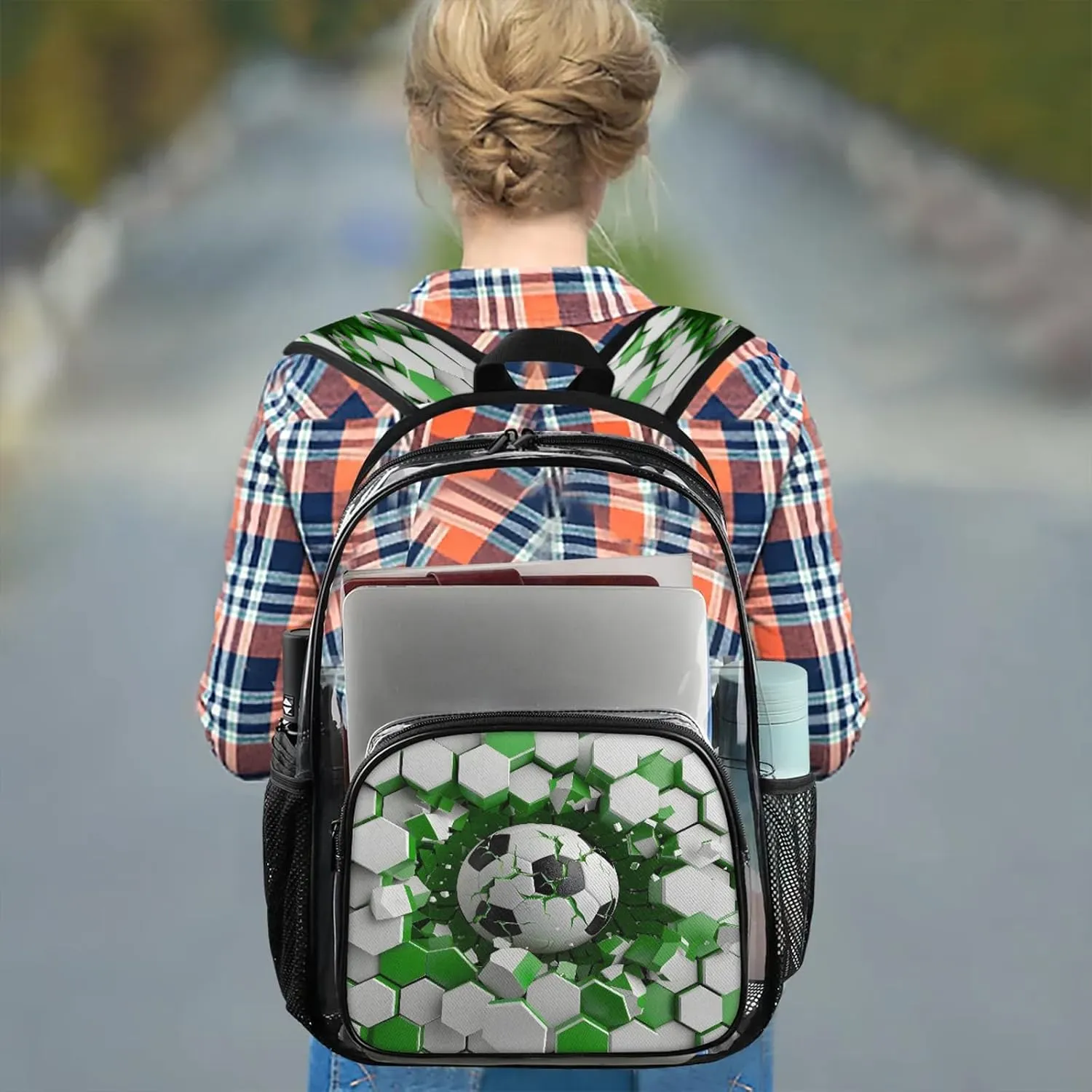 Football Balls Clear Backpack PVC Waterproof Transparent Backpack Heavy Duty See Through Backpacks with Reinforced Strap for Travel Outdoor Concert Work