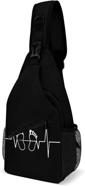 Footprint Heartbeat Sling Bags Travel Crossbody Shoulder Backpack Casual Daypack with Strap for Men Women
