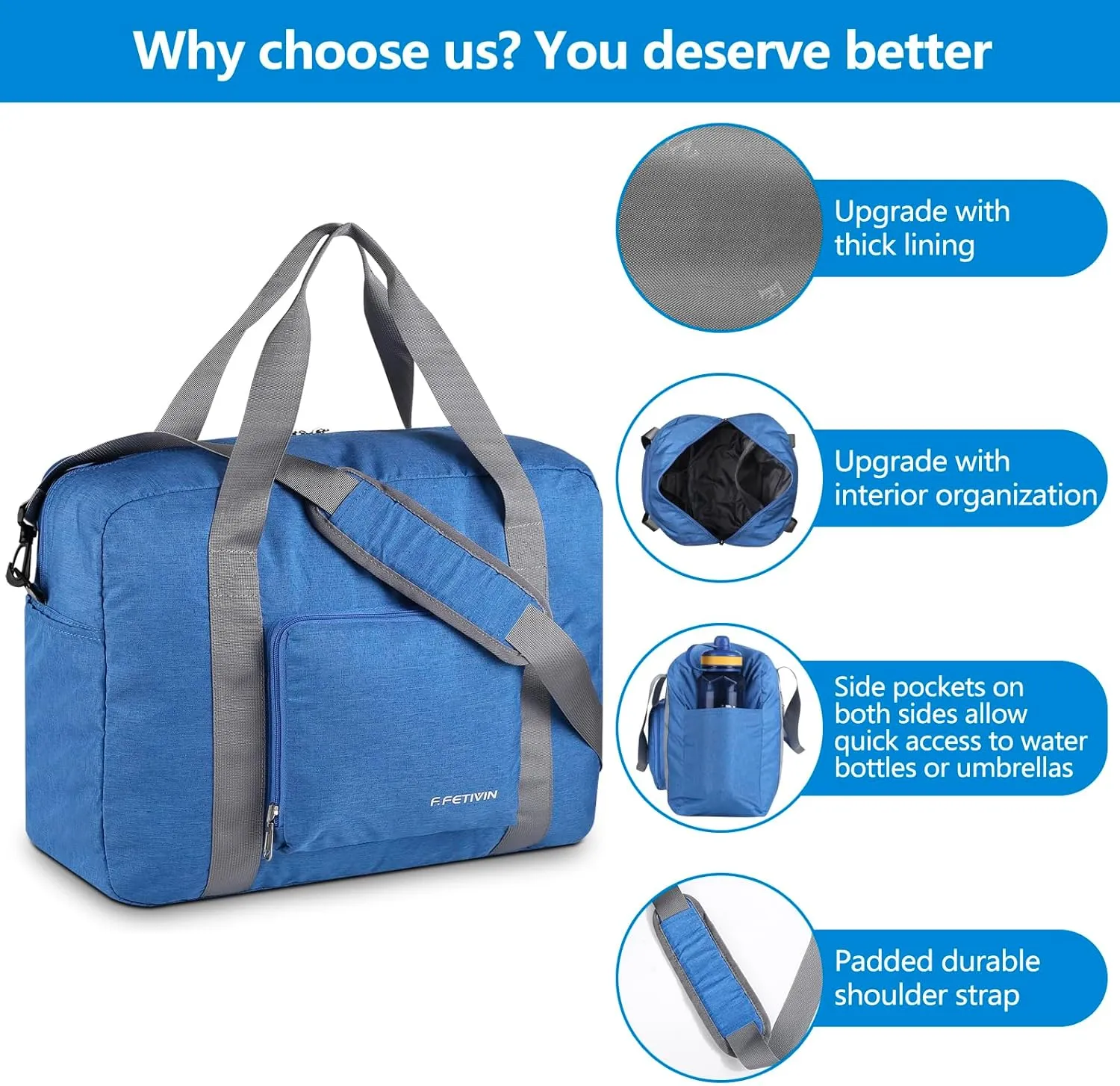 For Allegaint Airlines Personal Item Bag 17.7x12.6x6.3 Foldable Travel Duffel Bag Underseat Carry-on Luggage for Women and men 25L(Blue)