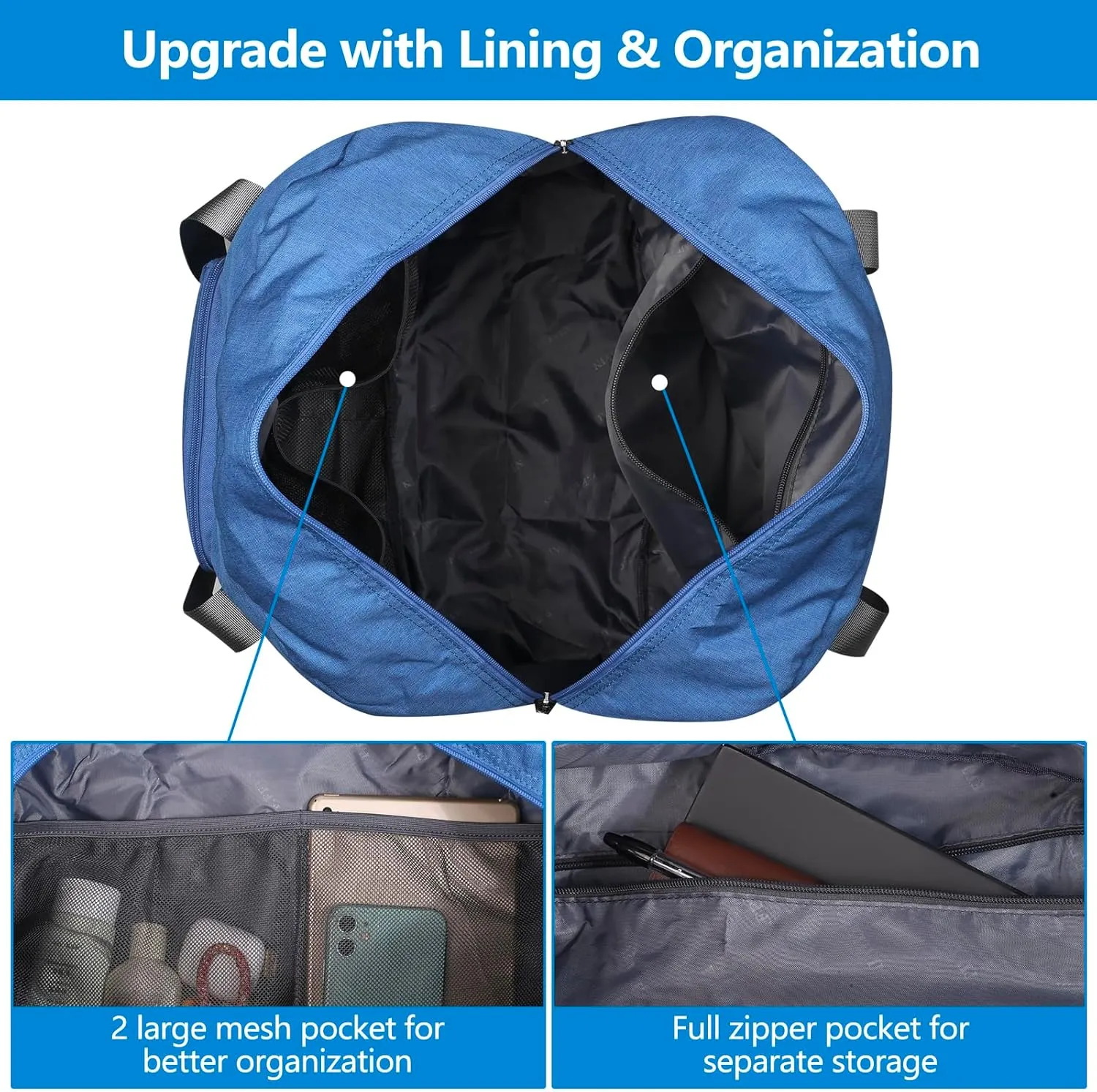 For Allegaint Airlines Personal Item Bag 17.7x12.6x6.3 Foldable Travel Duffel Bag Underseat Carry-on Luggage for Women and men 25L(Blue)
