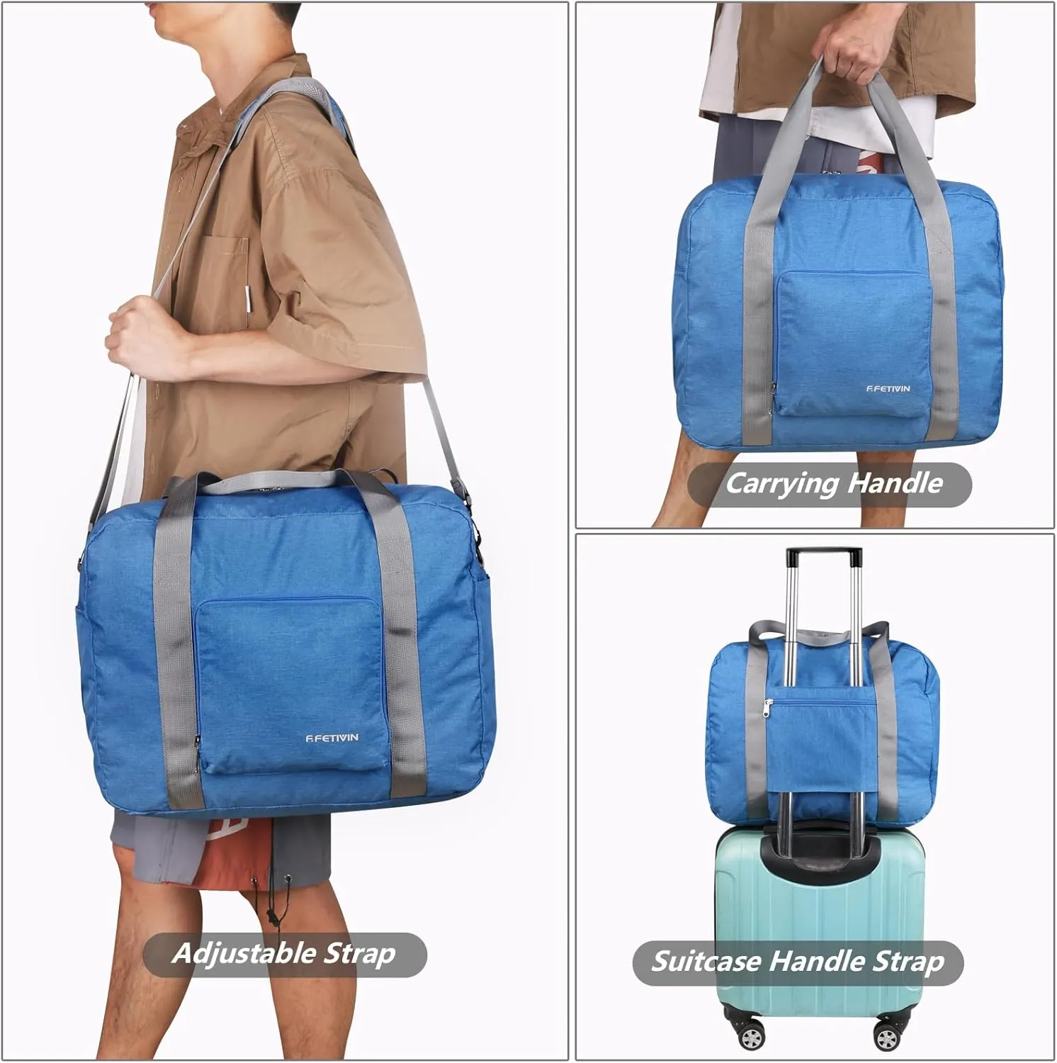 For Allegaint Airlines Personal Item Bag 17.7x12.6x6.3 Foldable Travel Duffel Bag Underseat Carry-on Luggage for Women and men 25L(Blue)