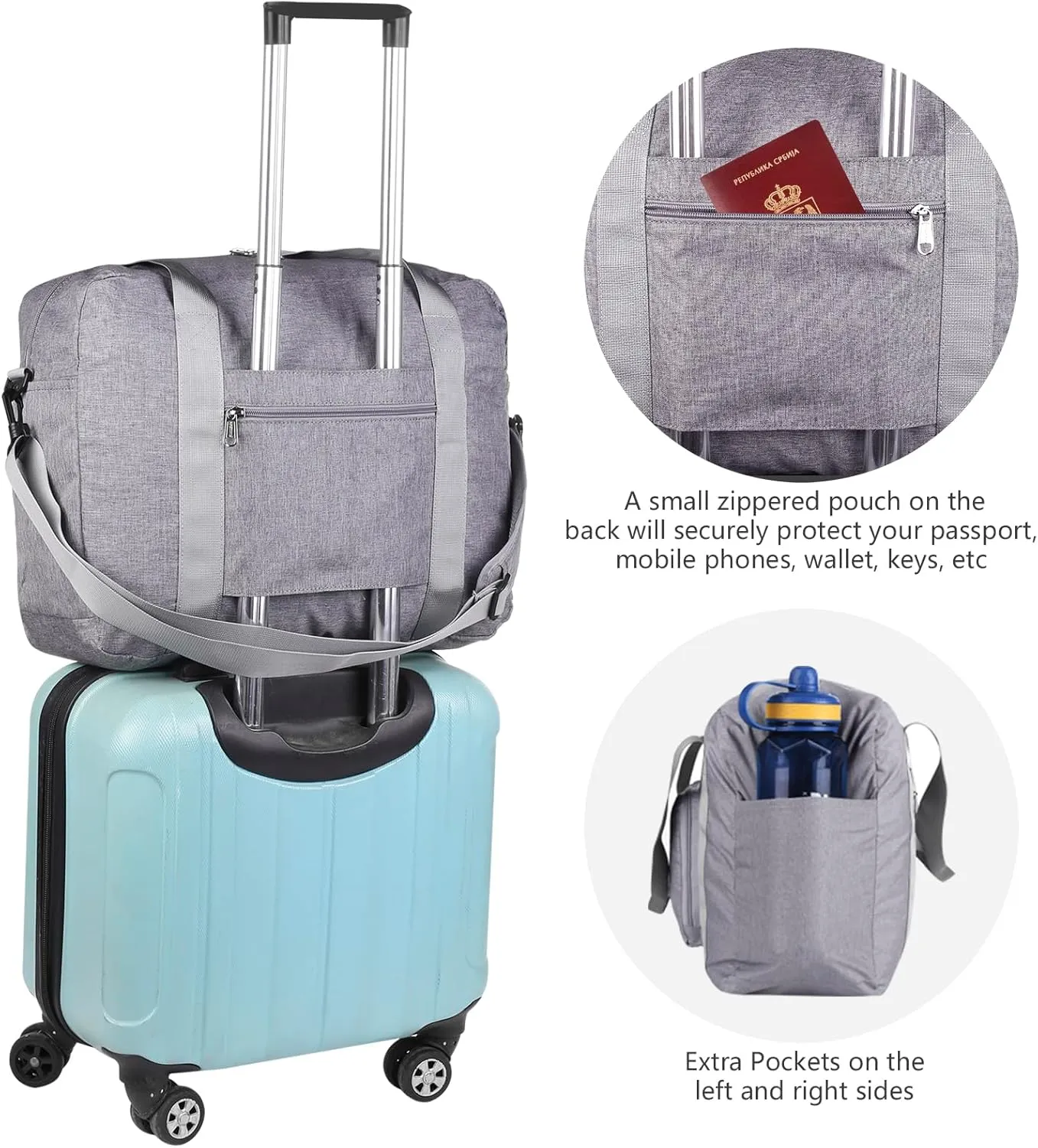 For Allegaint Airlines Personal Item Bag 17.7x12.6x6.3 Foldable Travel Duffel Bag Underseat Carry-on Luggage for Women and men 25L(Grey)
