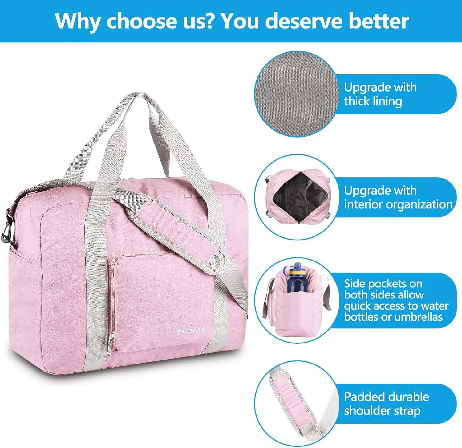 For Allegaint Airlines Personal Item Bag 17.7x12.6x6.3 Foldable Travel Duffel Bag Underseat Carry-on Luggage for Women and men 25L(Pink)