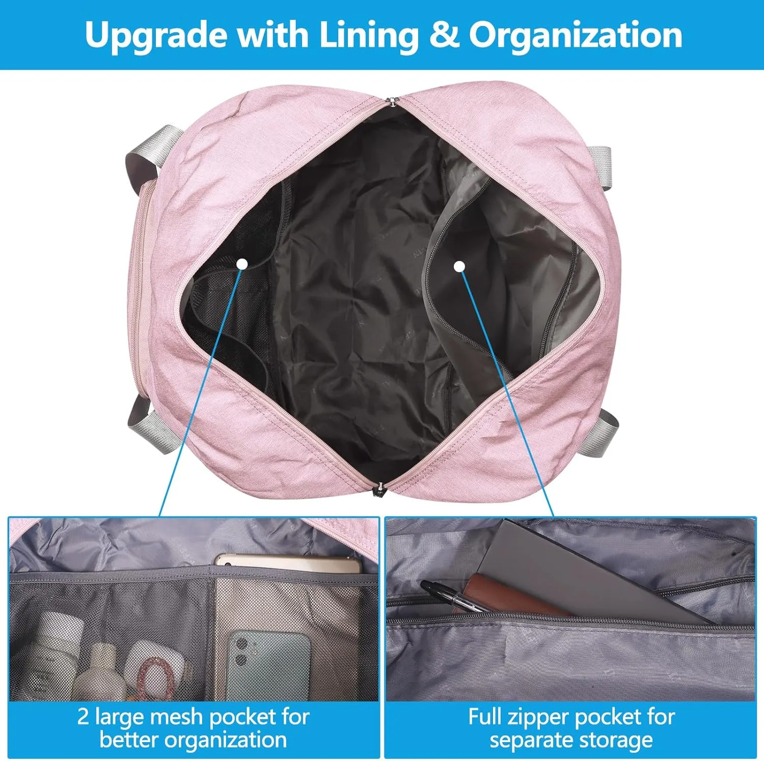 For Allegaint Airlines Personal Item Bag 17.7x12.6x6.3 Foldable Travel Duffel Bag Underseat Carry-on Luggage for Women and men 25L(Pink)