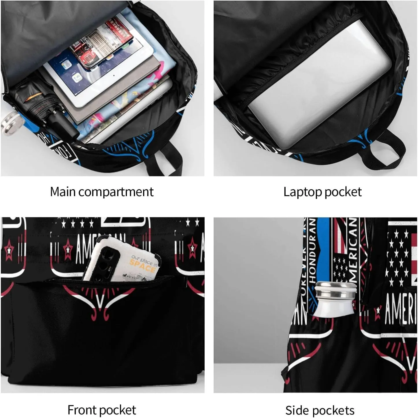 Forever Proud Honduran American Flag Large Travel Backpack Casual Backpacks Laptop Daypack Working Rucksack Lightweight Back Pack Sports Bag with Adjustable Shoulder Strap