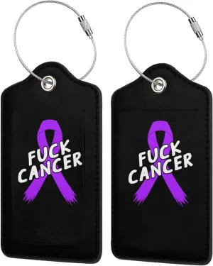 Fuck Pancreatic Cancer Ribbon 2 Leather Luggage Tags for Bags for Men Women36