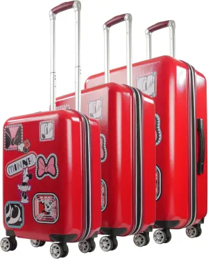 FUL Disney Minnie Mouse Patchwork 3 Piece Rolling Luggage Set, Hardshell Suitcase with Wheels, Red, Set-21/25/29 inch