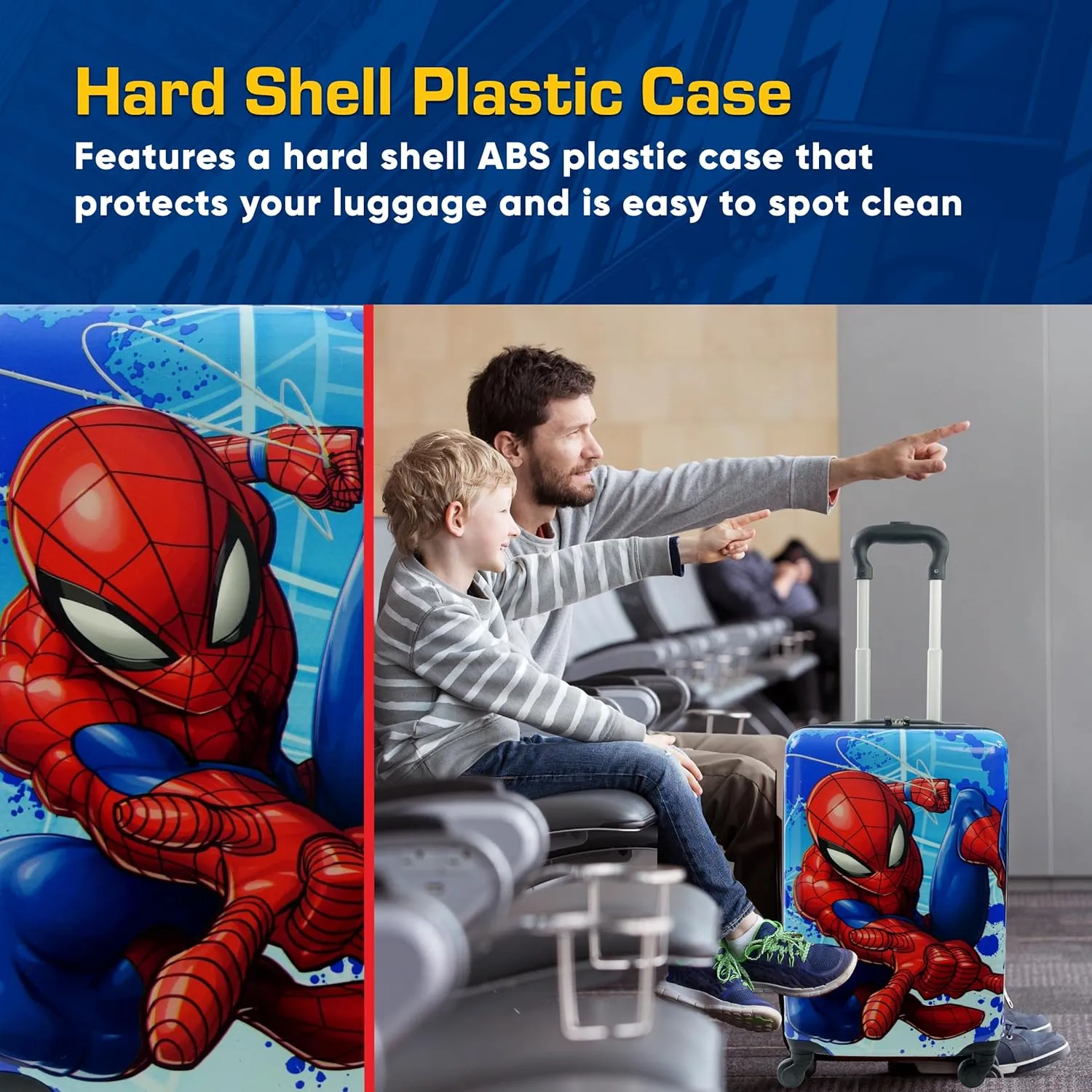 FUL Marvel Spider-Man Kids Carry On Luggage, Hardshell Rolling Suitcase with Spinner Wheels, Multi, 21 Inch