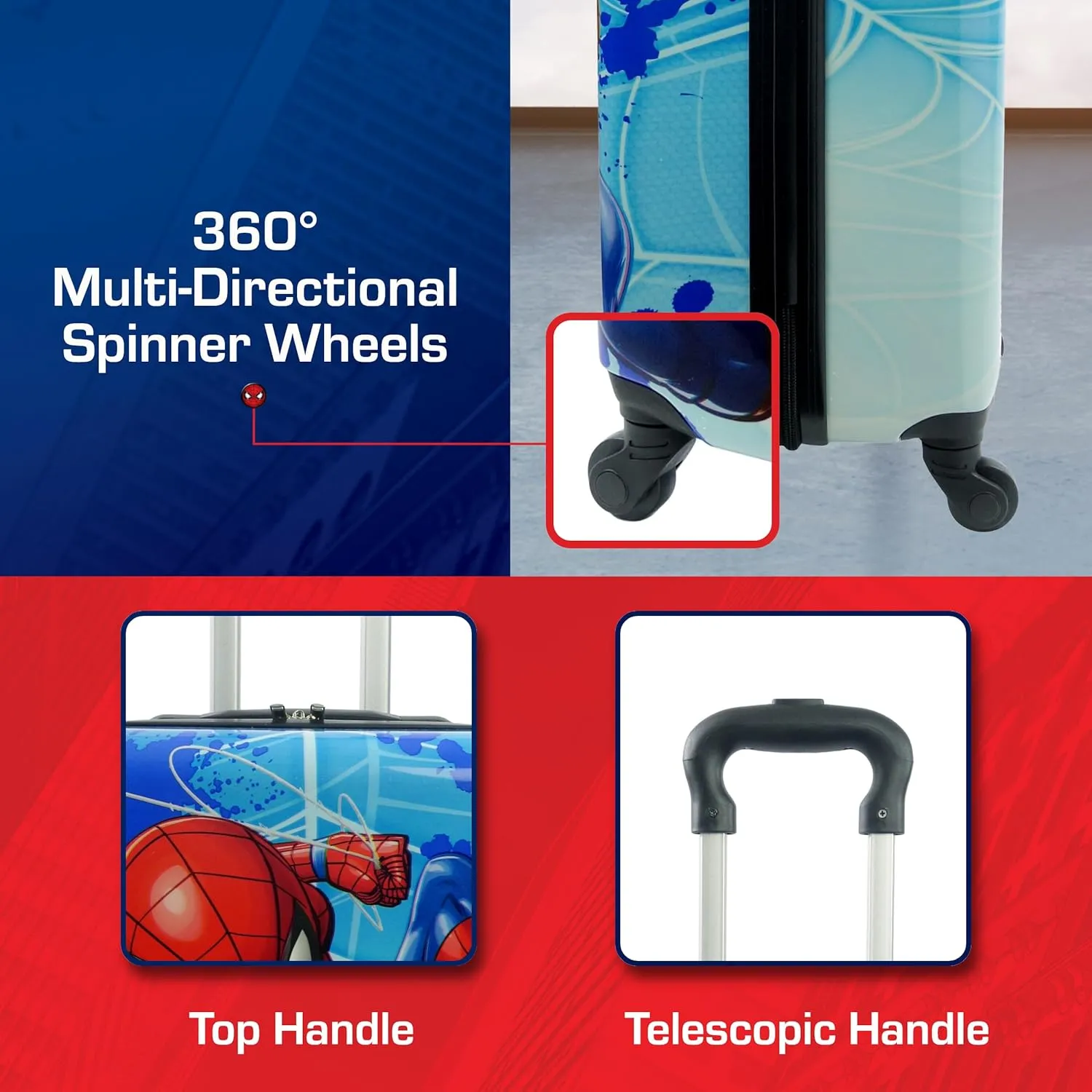 FUL Marvel Spider-Man Kids Carry On Luggage, Hardshell Rolling Suitcase with Spinner Wheels, Multi, 21 Inch