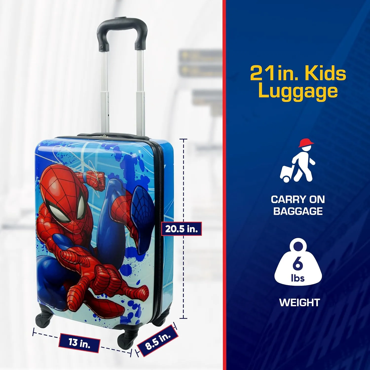 FUL Marvel Spider-Man Kids Carry On Luggage, Hardshell Rolling Suitcase with Spinner Wheels, Multi, 21 Inch