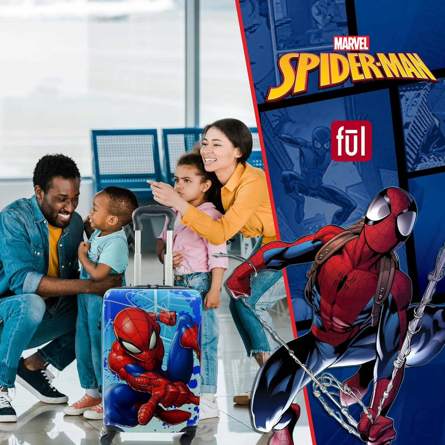 FUL Marvel Spider-Man Kids Carry On Luggage, Hardshell Rolling Suitcase with Spinner Wheels, Multi, 21 Inch