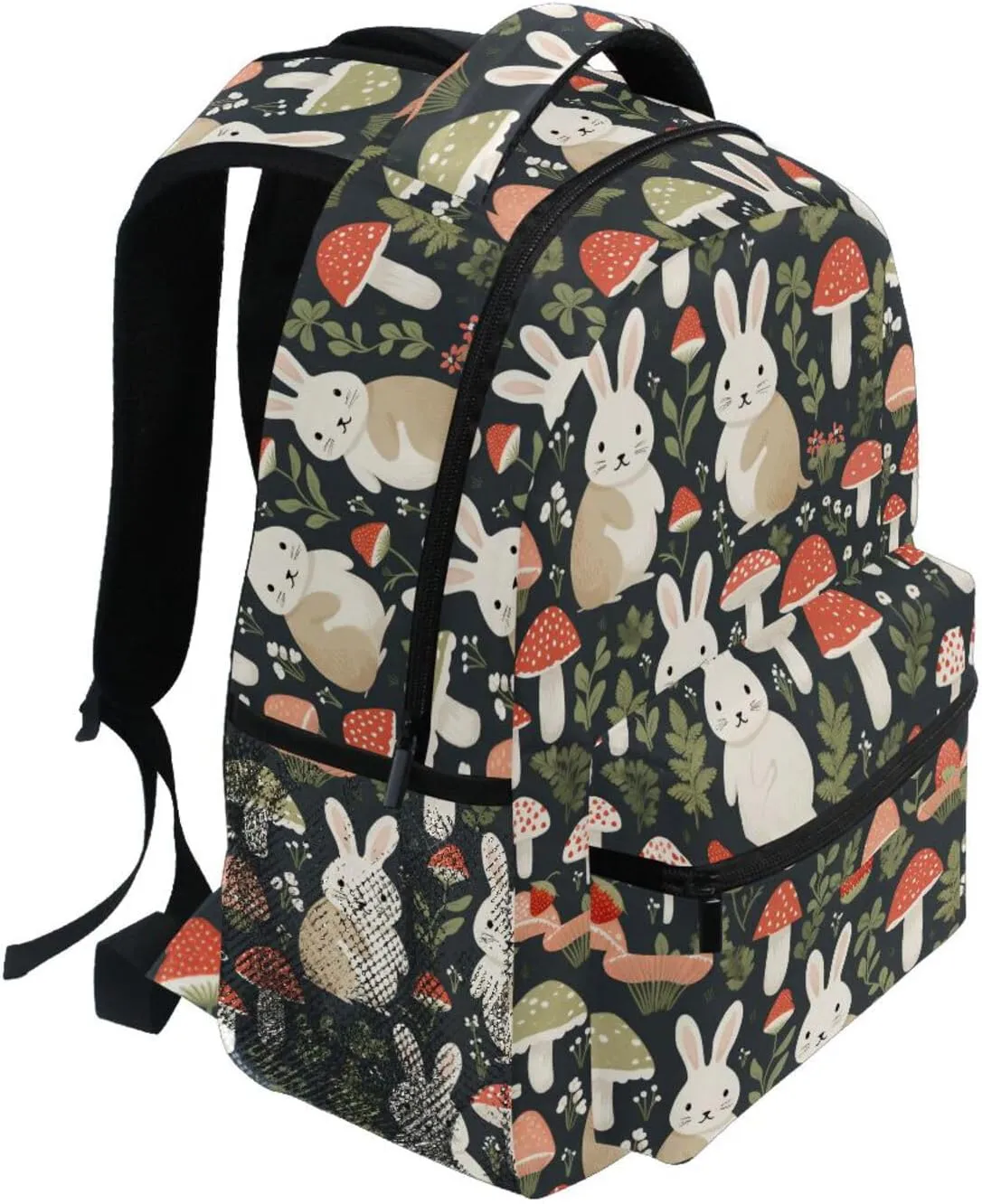 Fun Backpack for Men and Women Waterproof Carry On Backpacks with Chest Strap for Business Work College Travel Trip Personalized Rabbit Mushroom