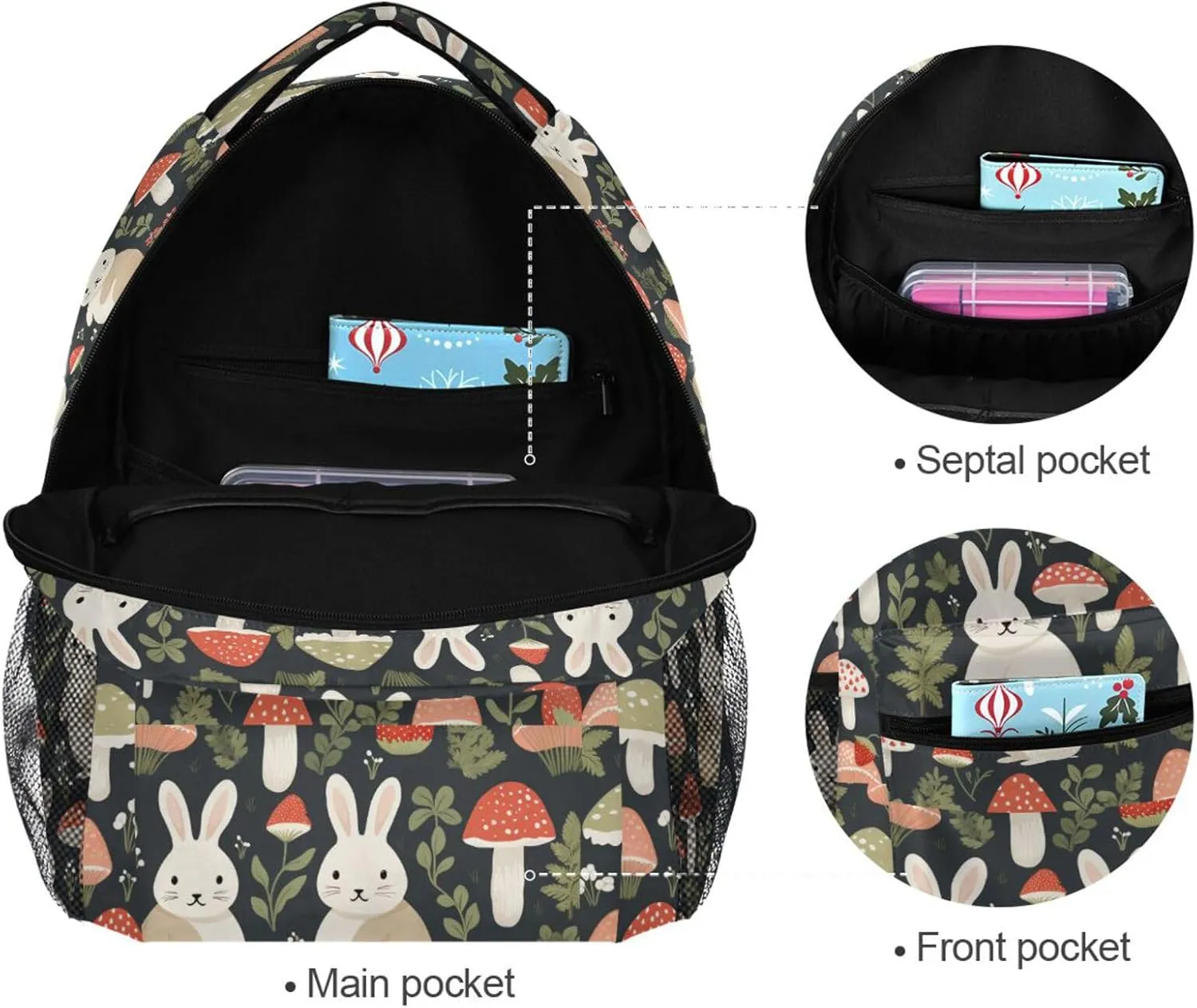 Fun Backpack for Men and Women Waterproof Carry On Backpacks with Chest Strap for Business Work College Travel Trip Personalized Rabbit Mushroom