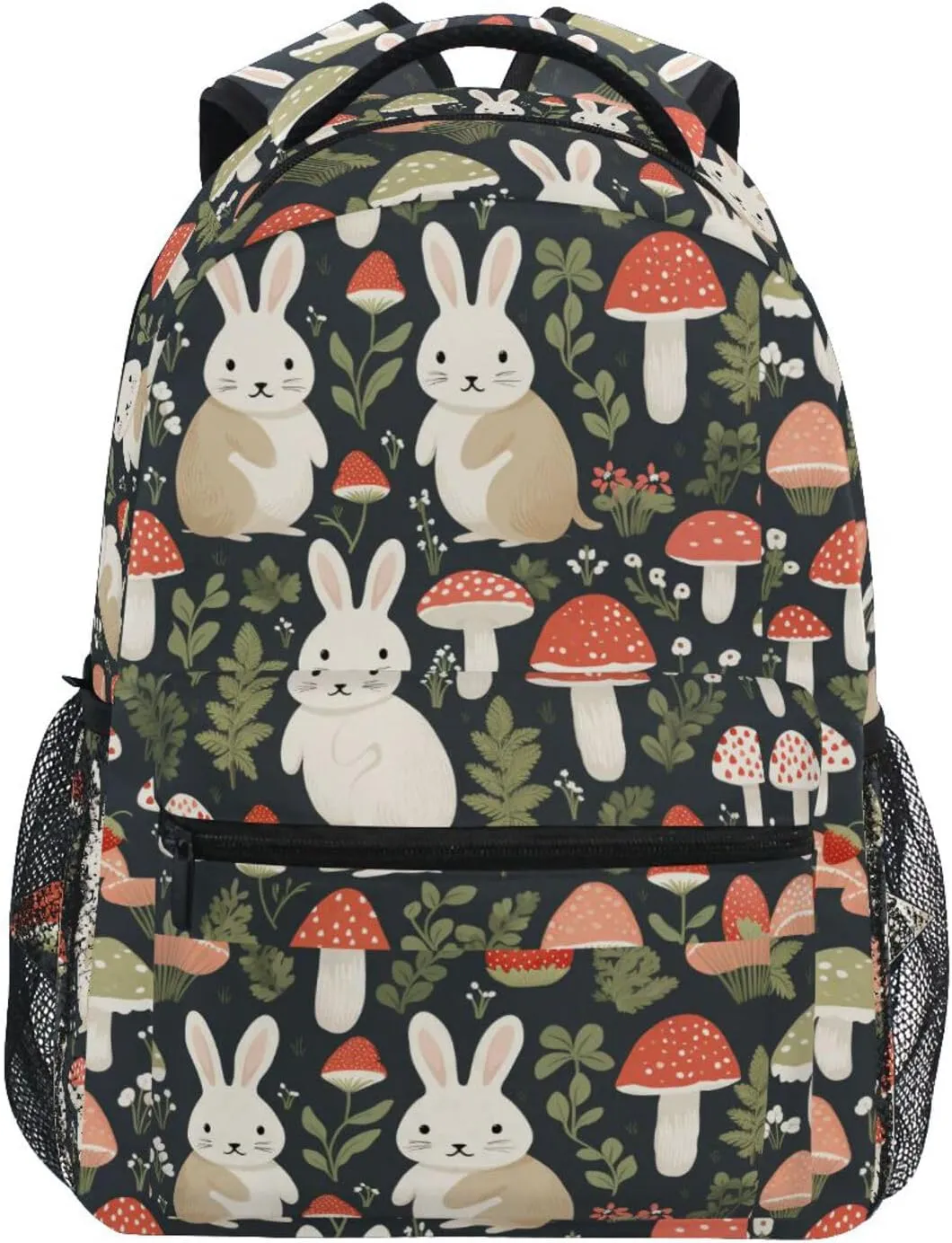 Fun Backpack for Men and Women Waterproof Carry On Backpacks with Chest Strap for Business Work College Travel Trip Personalized Rabbit Mushroom
