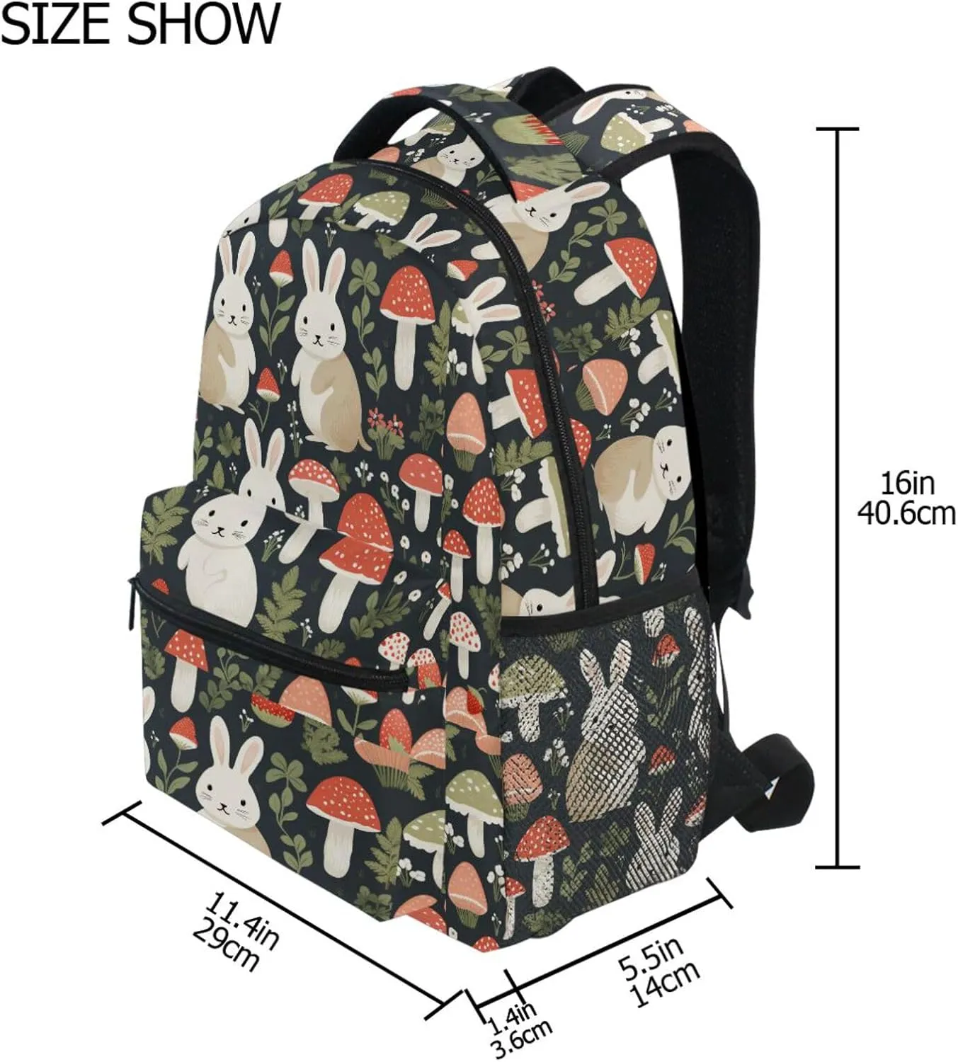 Fun Backpack for Men and Women Waterproof Carry On Backpacks with Chest Strap for Business Work College Travel Trip Personalized Rabbit Mushroom