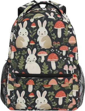 Fun Backpack for Men and Women Waterproof Carry On Backpacks with Chest Strap for Business Work College Travel Trip Personalized Rabbit Mushroom