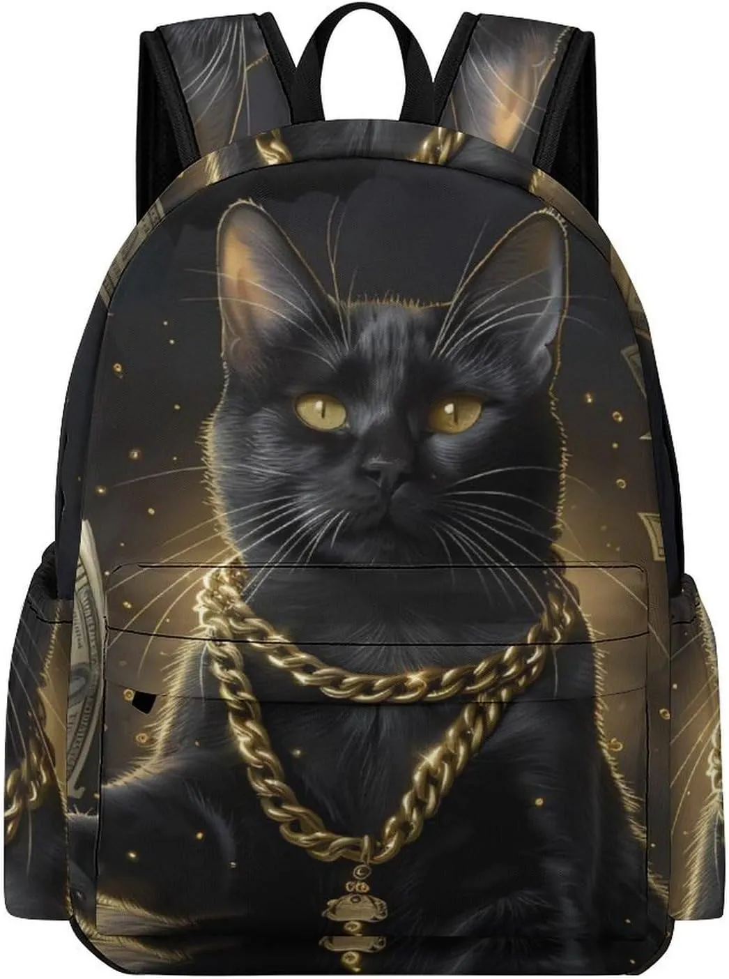 Funny Black Lucky Cat Money Dollar Backpack Travel Laptop Backpack Business Bag Casual Shoulder Bag for Women Men