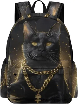 Funny Black Lucky Cat Money Dollar Backpack Travel Laptop Backpack Business Bag Casual Shoulder Bag for Women Men