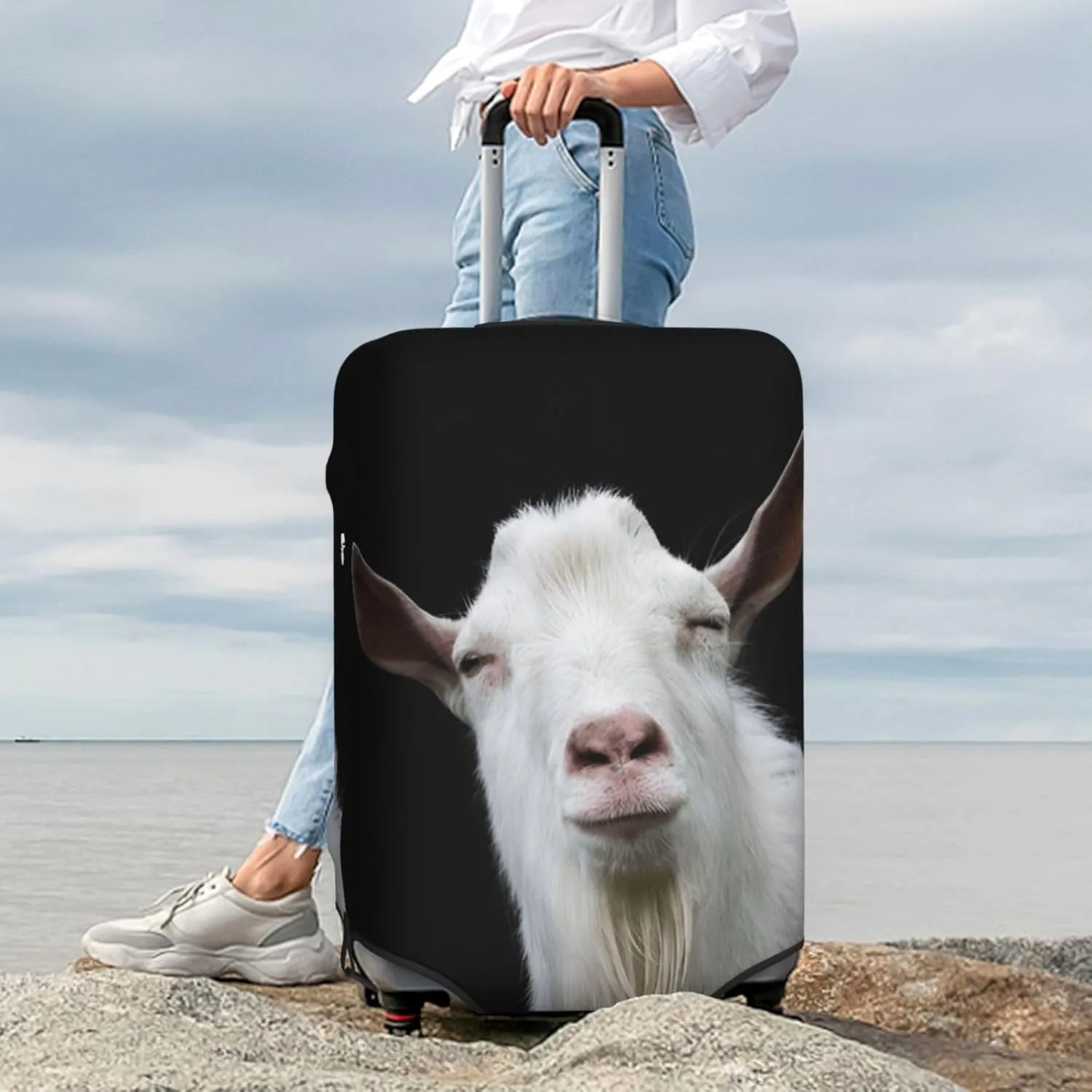 Funny Goat Travel Luggage Cover Fits 18-32 Inch Luggage, Stretch Suitcase Cover Protector with Concealed Zipper for Wheeled Suitcase Tsa Approved