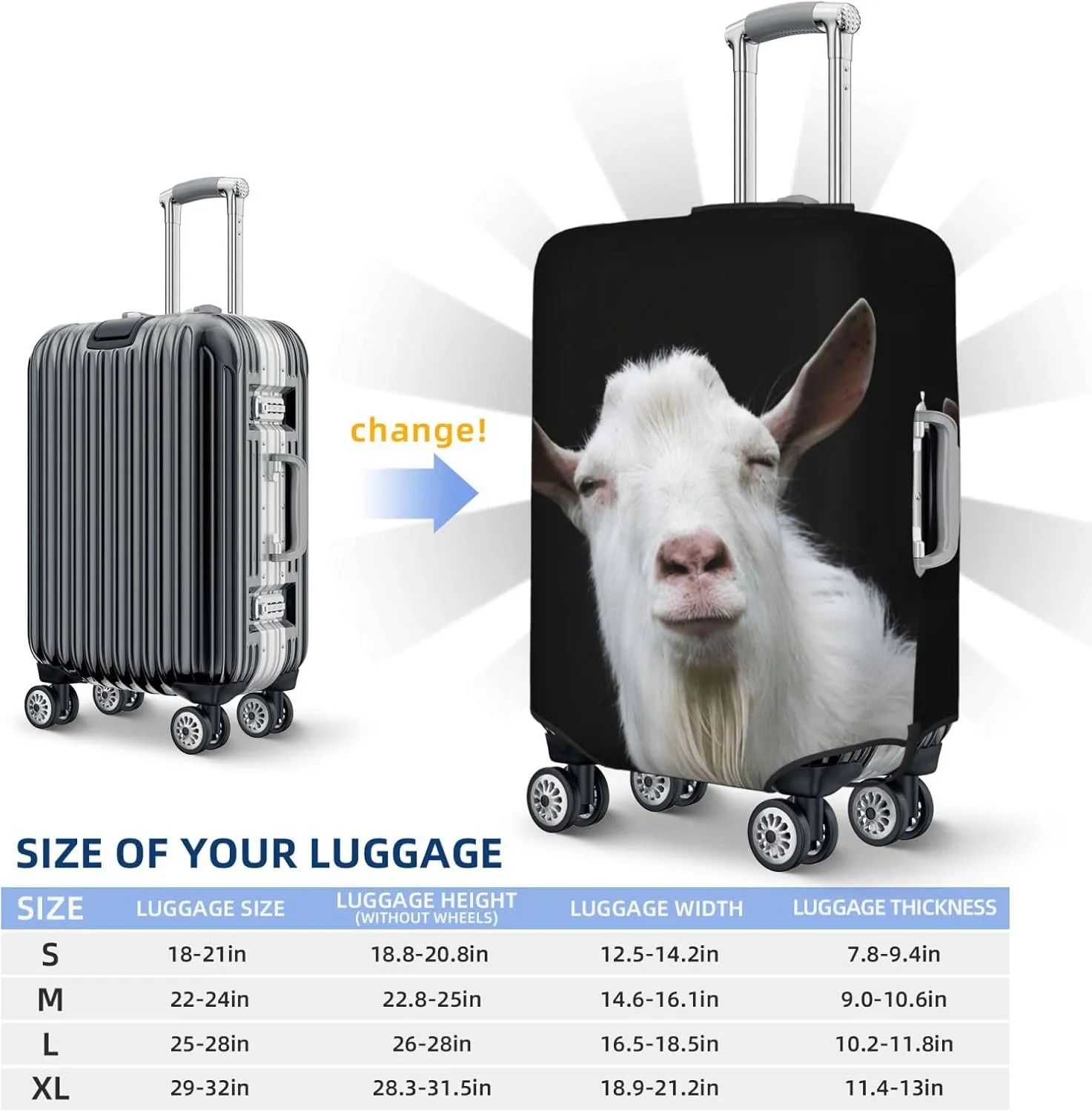 Funny Goat Travel Luggage Cover Fits 18-32 Inch Luggage, Stretch Suitcase Cover Protector with Concealed Zipper for Wheeled Suitcase Tsa Approved