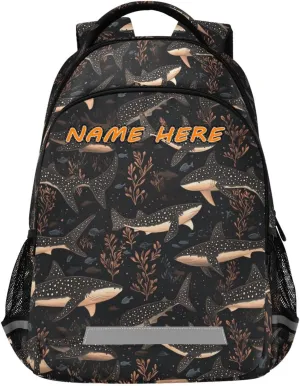 Funny Whale fish sea Rose Black customized name backpack bags for kids with big personalized name tag books bag for 6th grade school boys girls mochilas para ni?as de 10 a?os reflective stripes