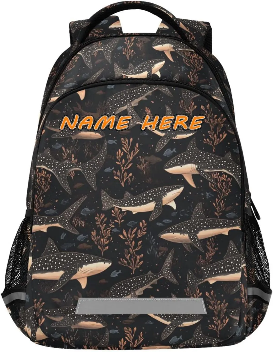 Funny Whale fish sea Rose Black customized name backpack bags for kids with big personalized name tag books bag for 6th grade school boys girls mochilas para ni?as de 10 a?os reflective stripes
