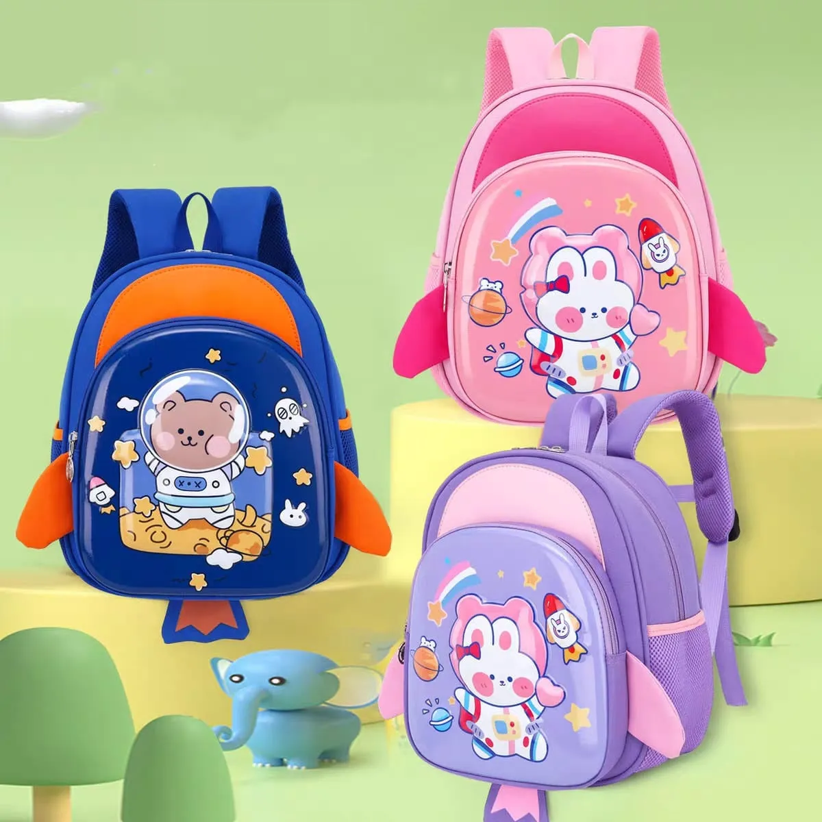 Fuzzy Bear Print Kindergarten Backpack for Little Explorers