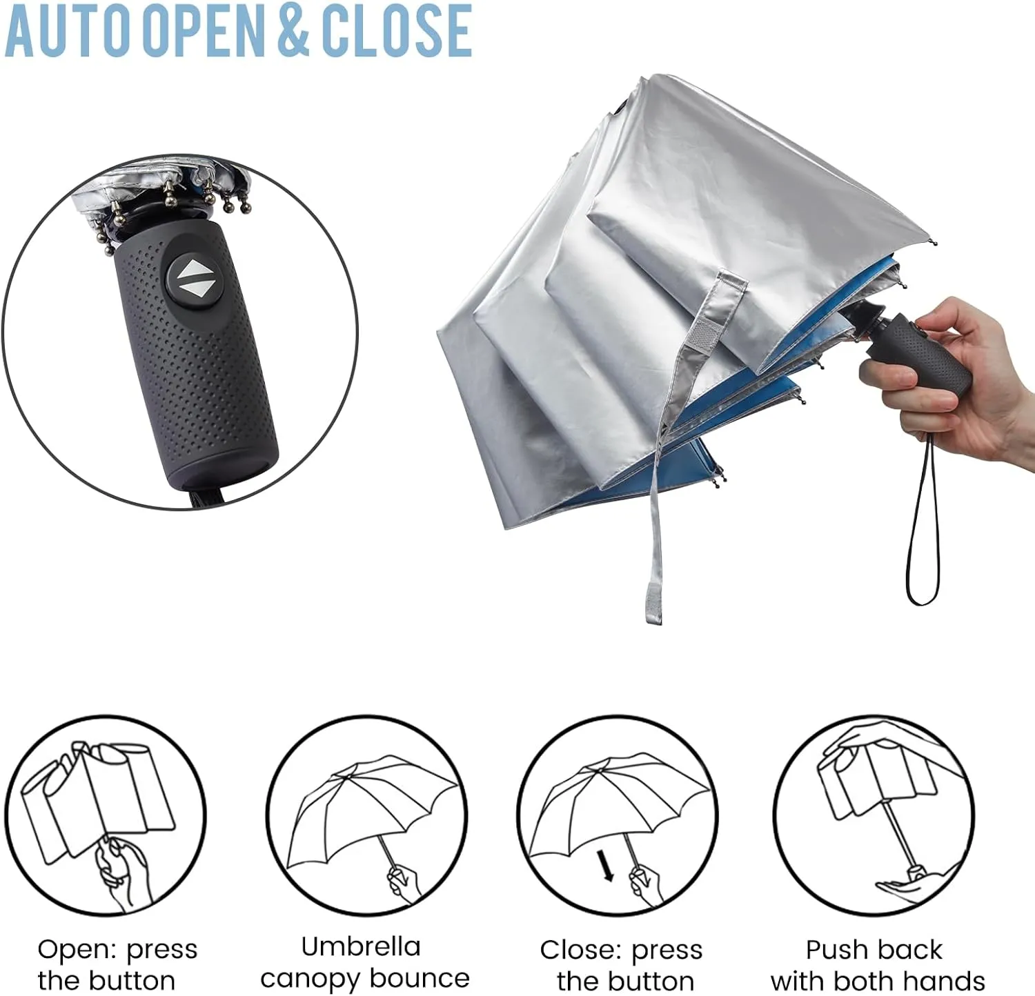 G4Free UPF 50  UV Protection Large Travel Umbrella 42/46 Inch Auto Open Close Windproof Sun Blocking Umbrella