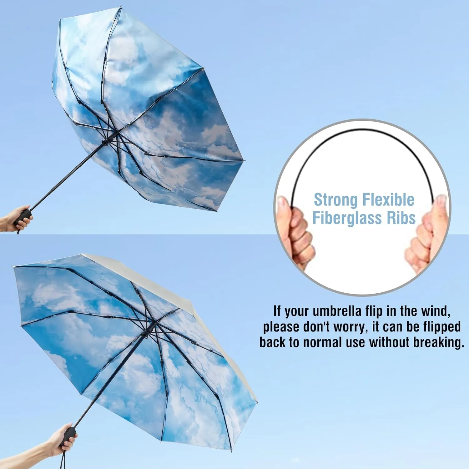 G4Free UPF 50  UV Protection Large Travel Umbrella 42/46 Inch Auto Open Close Windproof Sun Blocking Umbrella