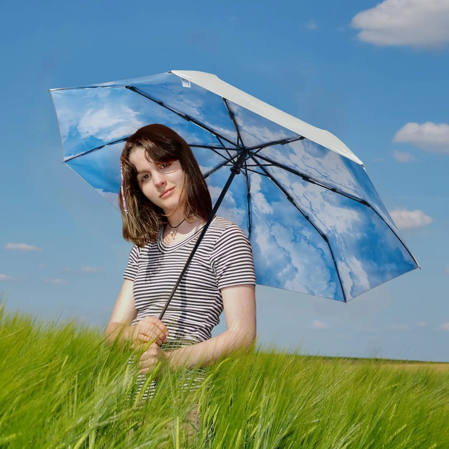 G4Free UPF 50  UV Protection Large Travel Umbrella 42/46 Inch Auto Open Close Windproof Sun Blocking Umbrella