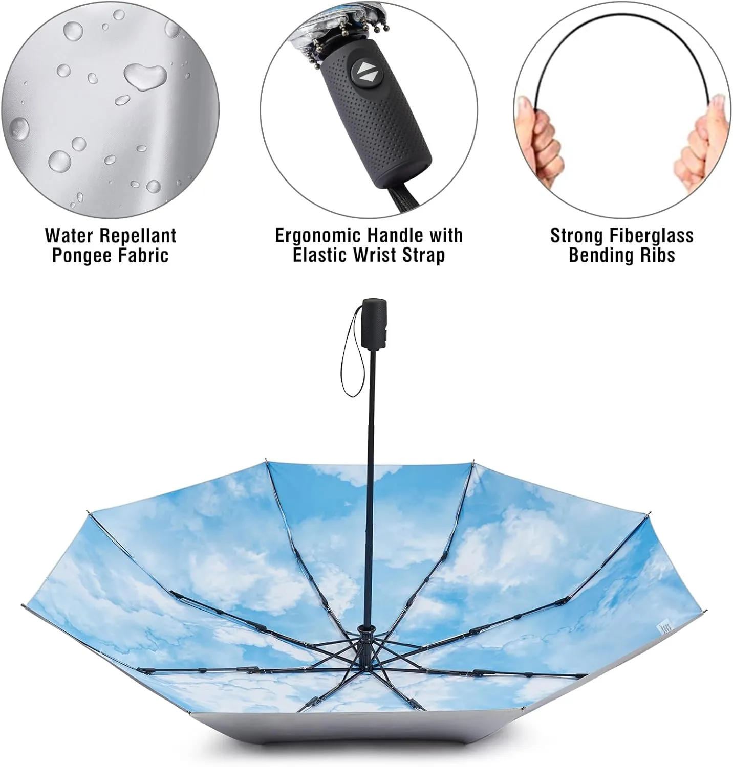 G4Free UPF 50  UV Protection Large Travel Umbrella 42/46 Inch Auto Open Close Windproof Sun Blocking Umbrella