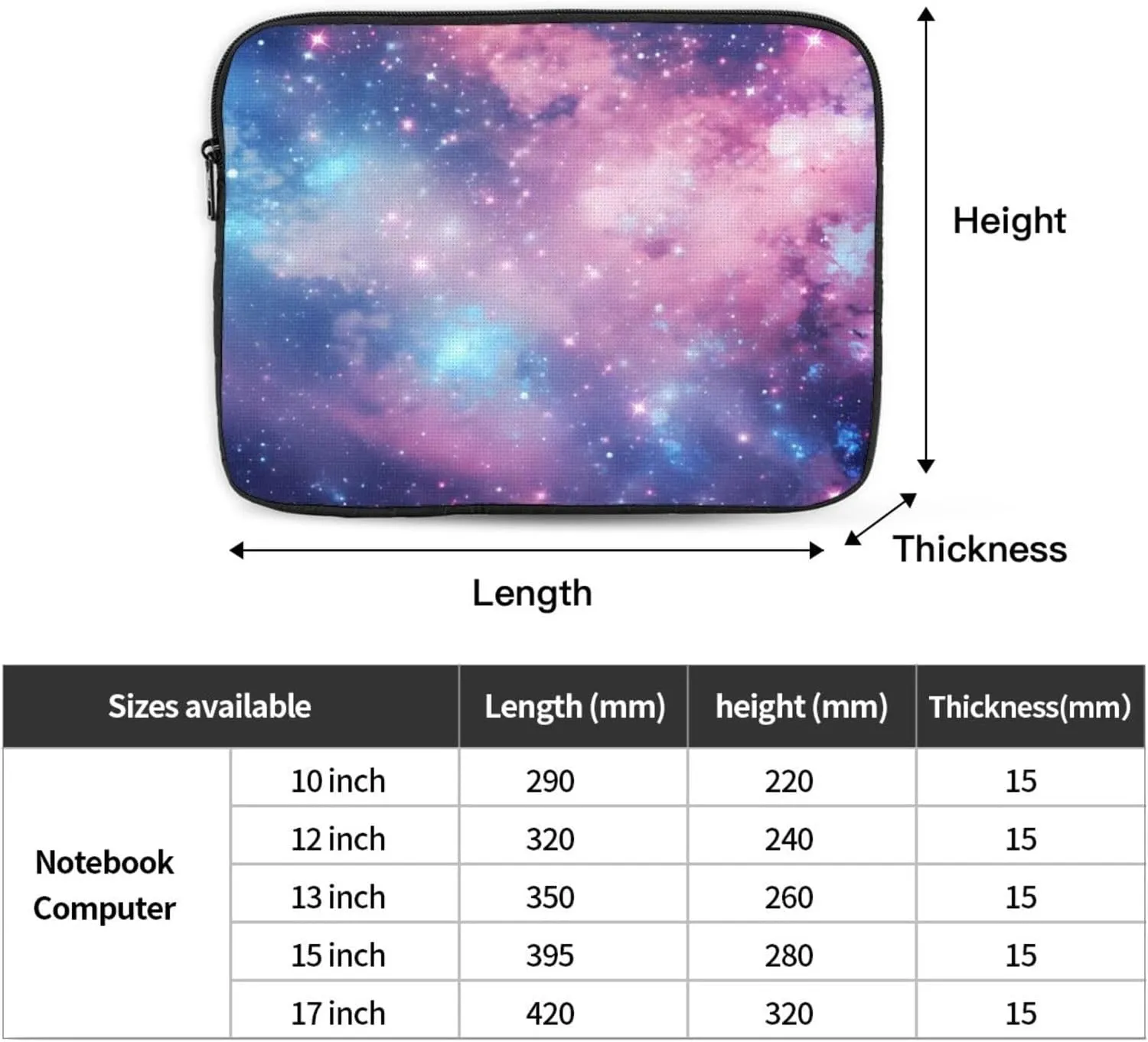 Galaxy Nebula Universe Laptop Case Sleeve 13 inch Shockproof Protective Tablet Carrying Cover Briefcase Handbag Portable Slim Laptop Sleeve