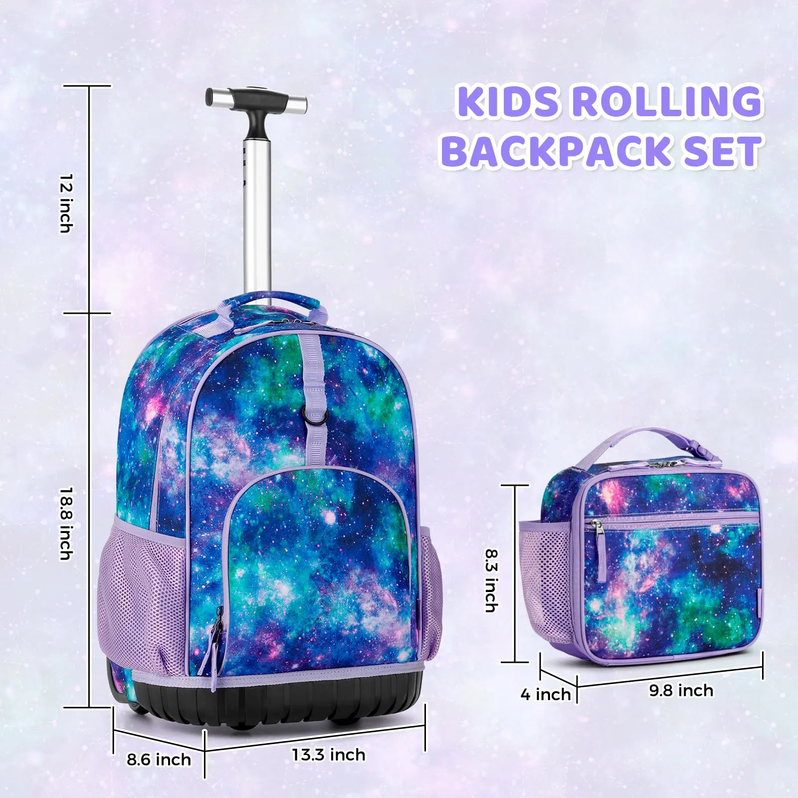 Galaxy Purple Kids Rolling Backpack Set