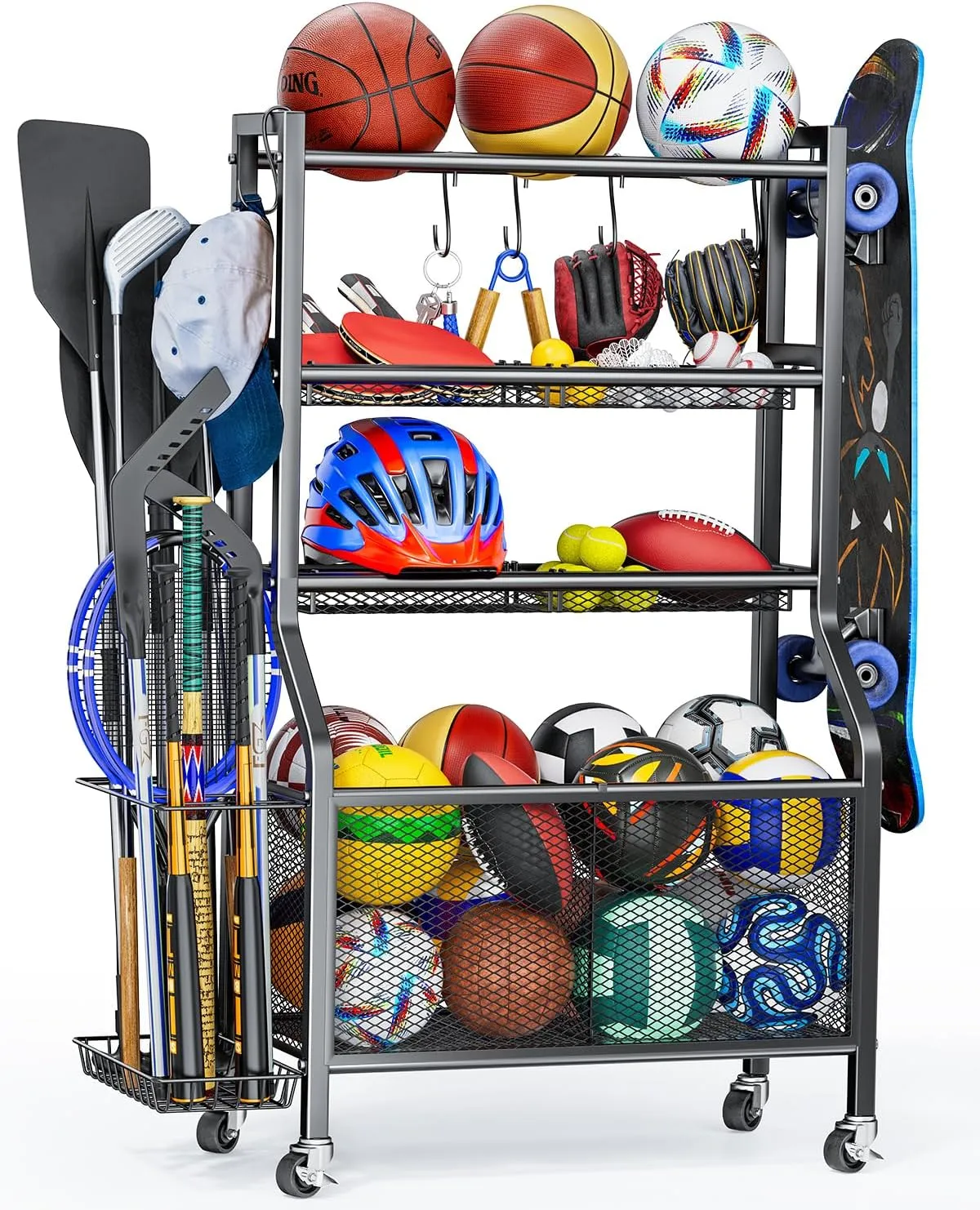 Garage Sports Equipment - Ball Storage Rack 2025 Upgraded Heavy Duty Steel Ball Storage Sports Organizer for Garage