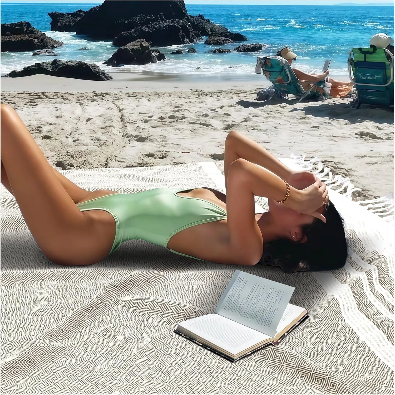 Genovega Oversized Giant Turkish Beach Towel Blanket Extra Large XXL Lightweight Quick Dry Sand Free Boho Throw Pool Cloud Sandrpoof Blankets Women Men Big Jumbo Wide 2 Person Size Beiges