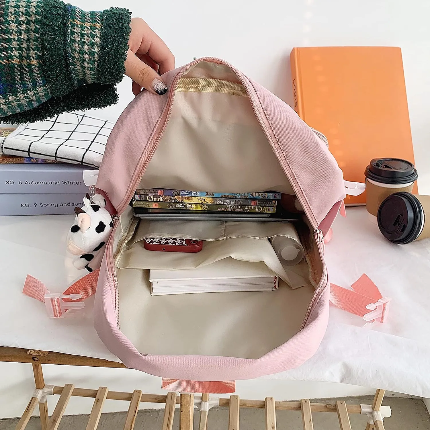 GGOOB Kawaii Backpack with Pins Kawaii School Backpack Cute Aesthetic Backpack Cute Kawaii Backpack for School (Pink,With Accessories)
