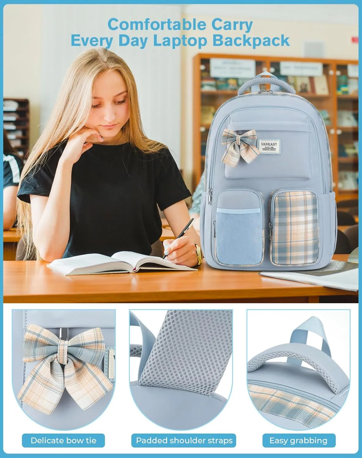 Girls Backpack, Women Laptop Backpacks 15.6in for College Students Elementary Middle High School Bag Teens Cute Kids Bookbags Back Pack, Blue