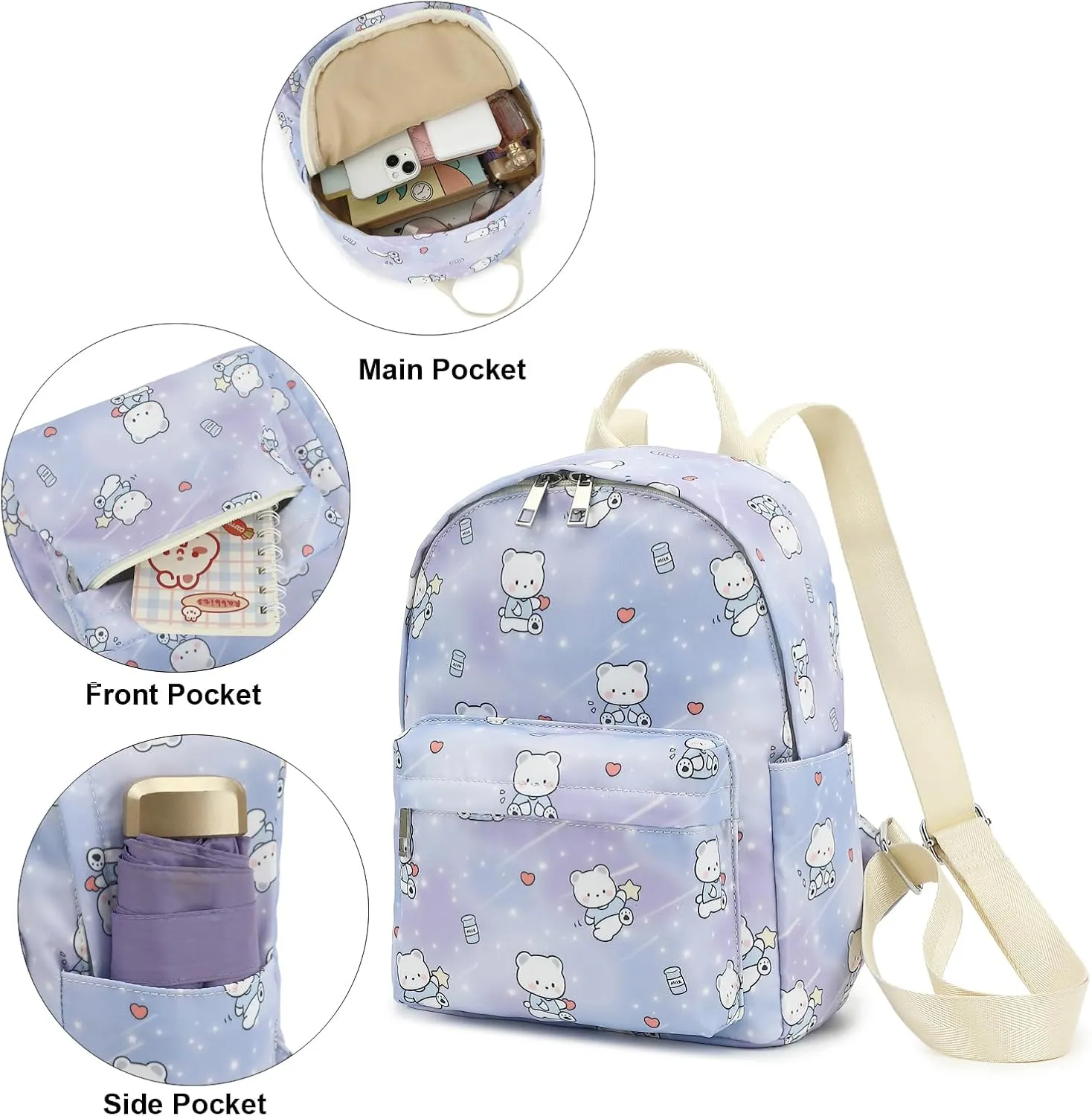 Girls Mini Backpack, Small Backpacks Purse for Women Teens Kids School Travel (Bear Purple)