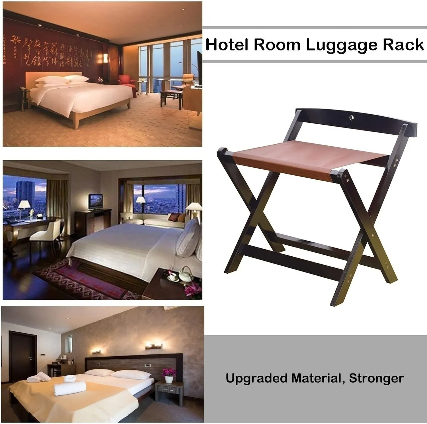 Gjnzby 2 Pack Hotel Luggage Rack - Folding Suitcase Rack, Solid Wood Travel Bag Organizer Floor Shelf, with Cloth Guest Rooms Suitcase Stand (Color : Brown)