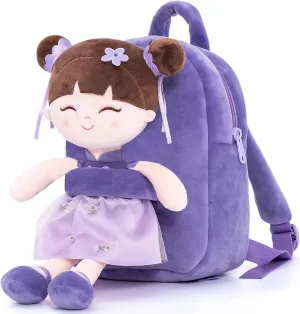 Gloveleya Kids Backpack Toddler Backpack Soft Plush Asian Girl Doll Backpacks Purple 9"