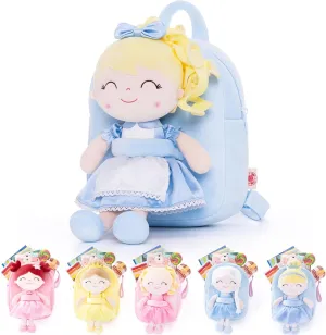 Gloveleya Toddler Backpack for Girls Kids Backpacks Soft Girl Toys Plush Baby Girl Gifts with Plush Princess Alice Doll Blue 9"